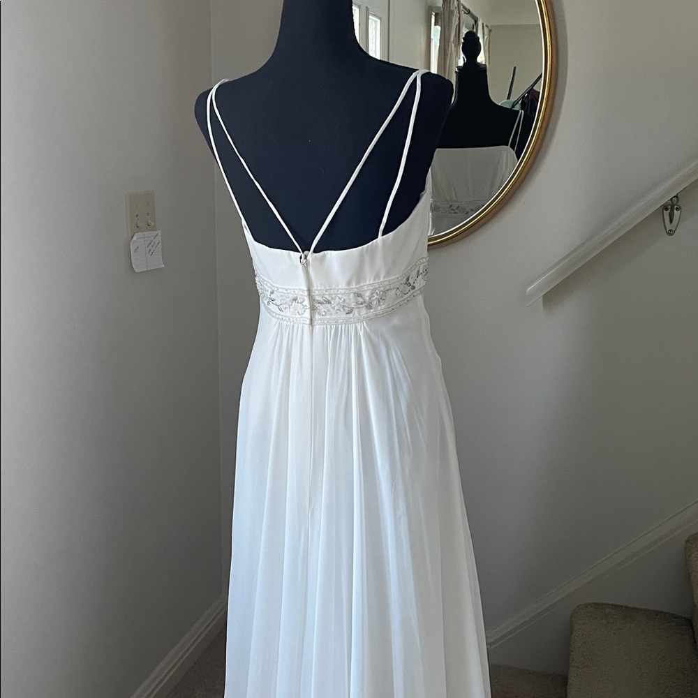 David's Bridal Ivory Empire Waist Spaghetti Strap Chiffon Bridal/Prom Gown 8 - Picture 8 of 16
